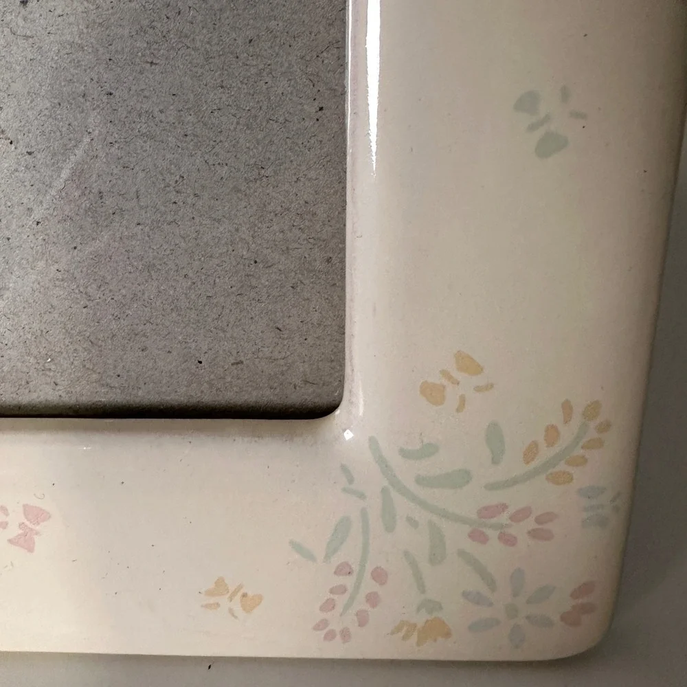 Vintage Terragrafics Ceramic Floral Butterfly Picture Frame Pastel Cream 5x7